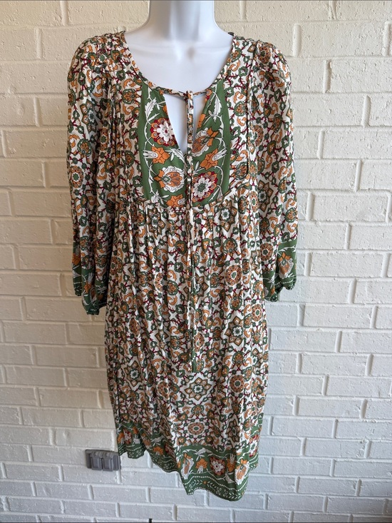 Bluetime Dresses & Skirts - Bluetime Boho Casual/Dressy 3/4 sleeve Pleated Yoke /V neck Dress Size Small New